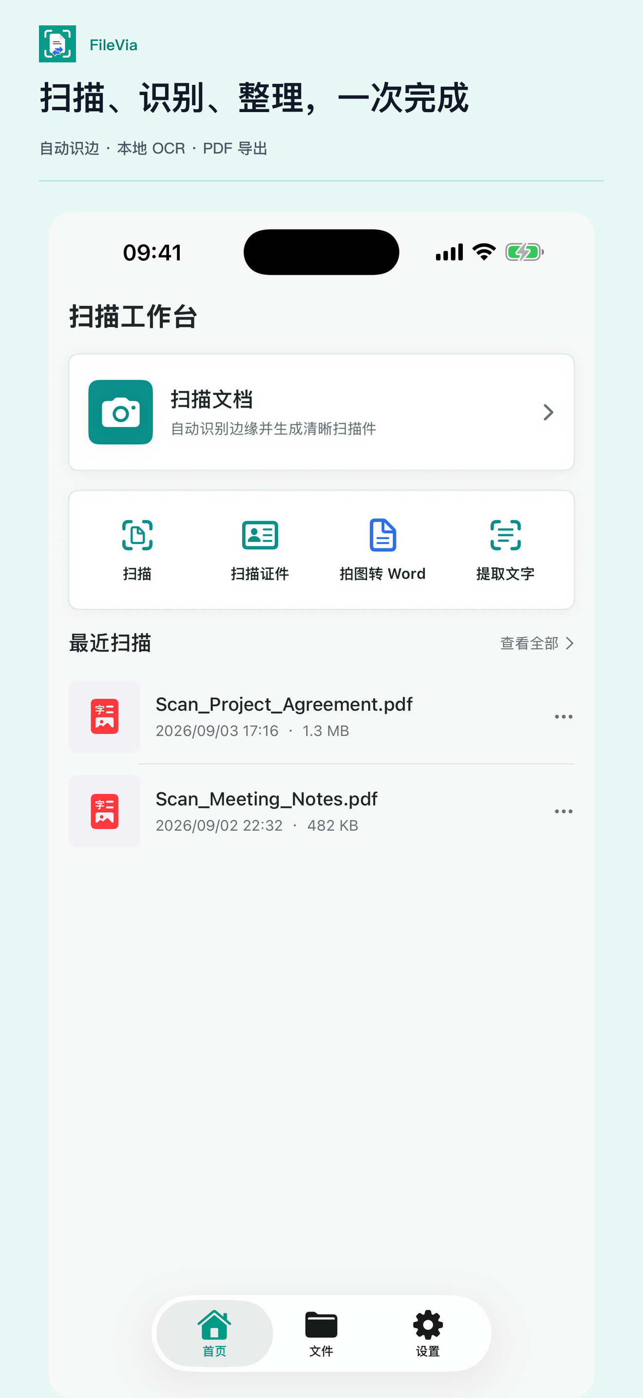 FileVia 实际运行的扫描工作台页面
